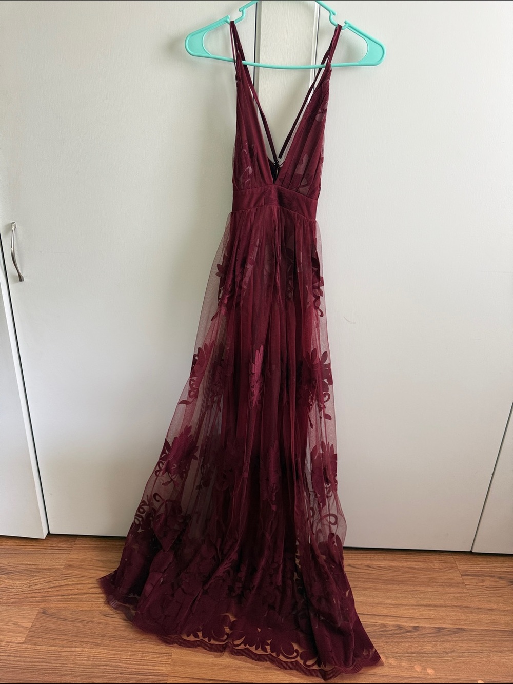 Flocked lace overlay maxi dress